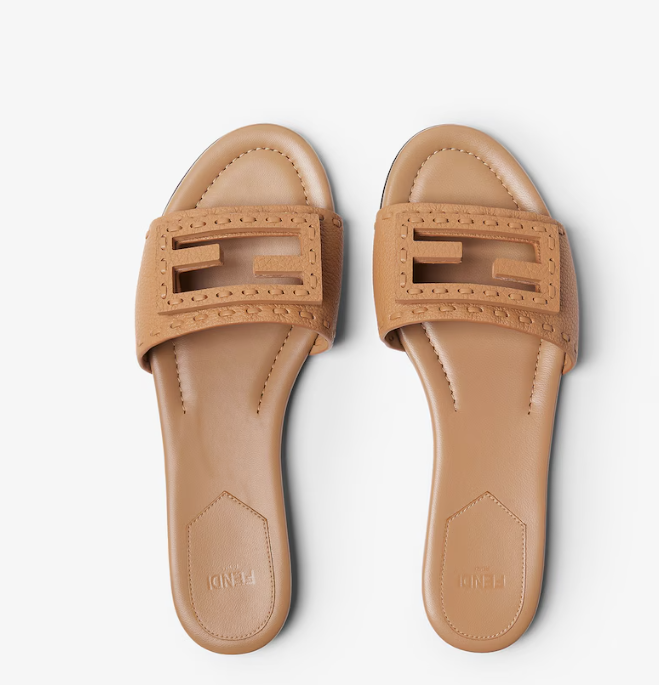FF Tube Slides Light Brown Leather