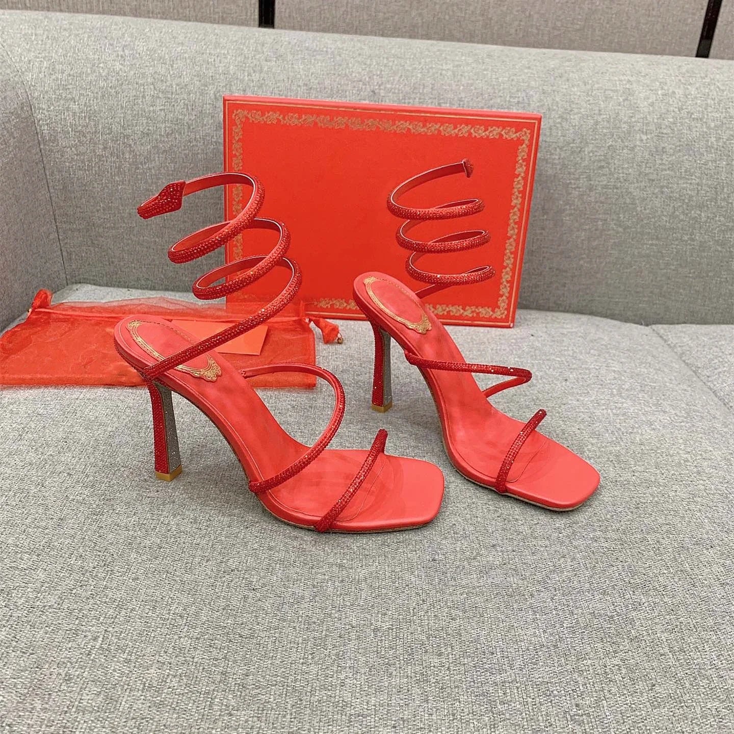 Crystal Snake Rhinestone Stilettos - Luxury Open Toe Heels