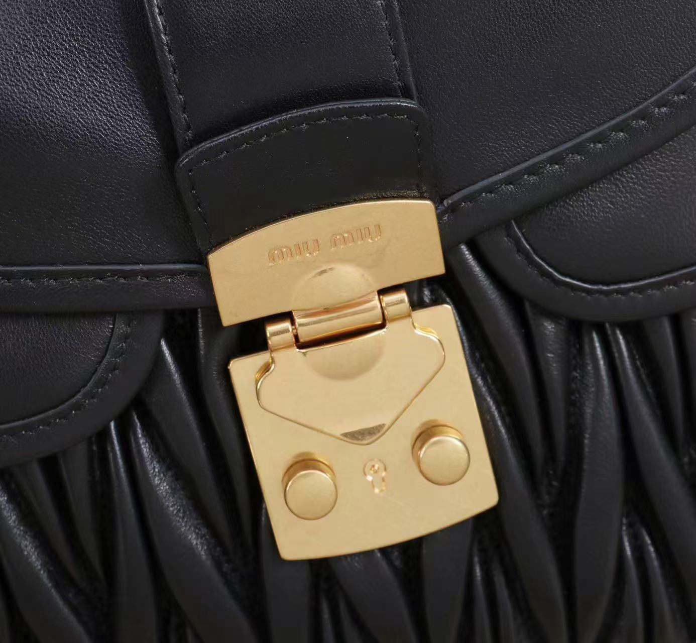 Miu Coffer Bag Black Matelassé Leather