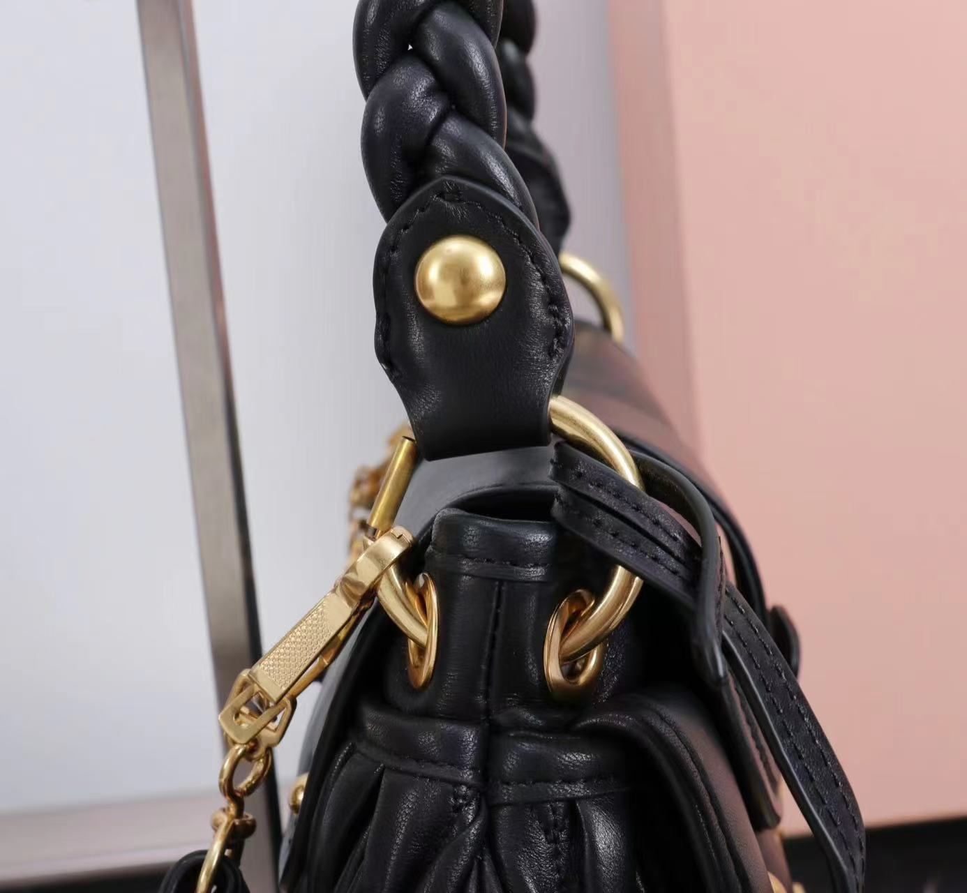 Miu Coffer Bag Black Matelassé Leather