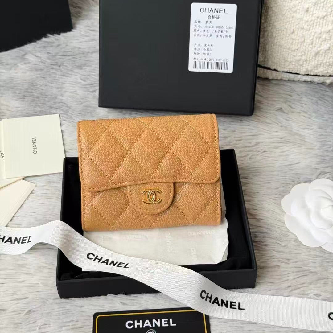 CC Small Wallet 11cm Caramel Brown Caviar Gold Hardware