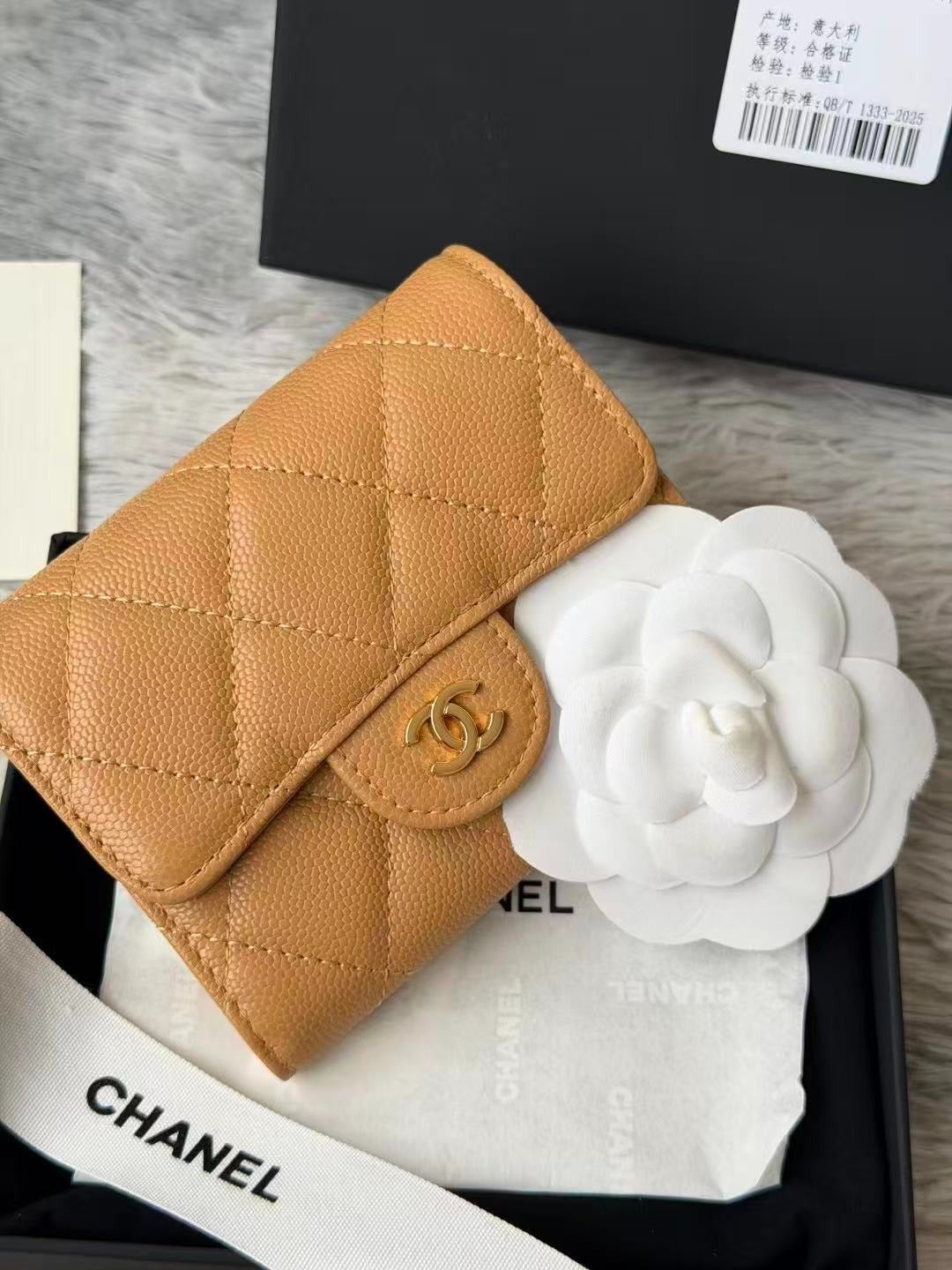 CC Small Wallet 11cm Caramel Brown Caviar Gold Hardware