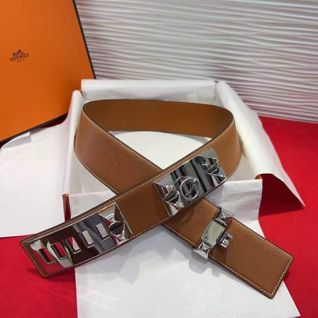 HM Collier De Chien Belt 45mm Tan Epsom Sliver Buckle