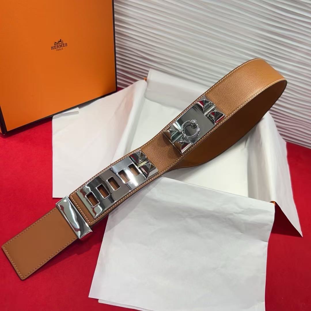 HM Collier De Chien Belt 45mm Tan Epsom Sliver Buckle