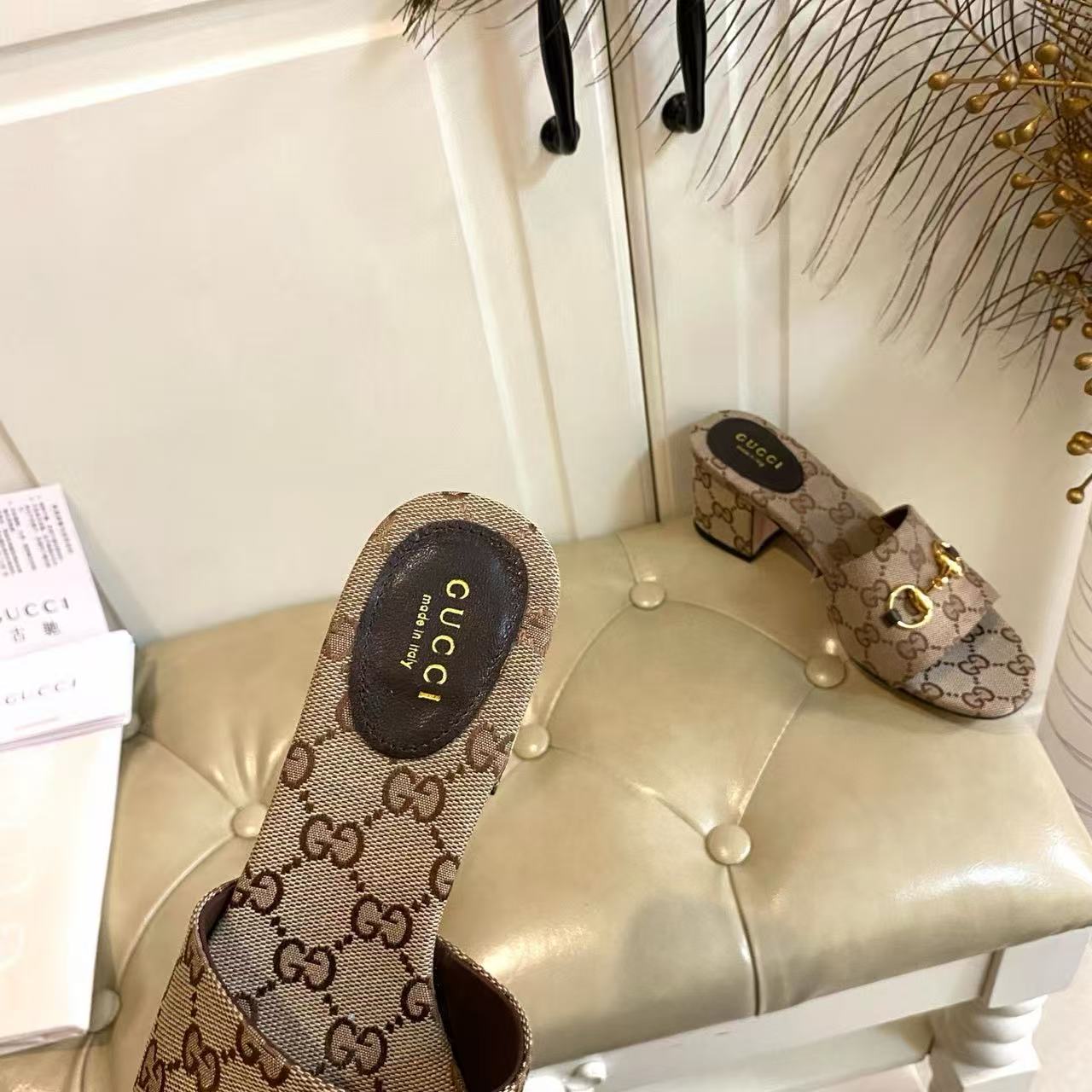 GG 26s Sandal With Horsebit Beige Brown Canvas