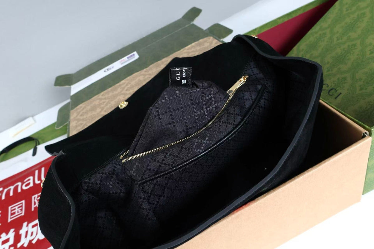 Gucci 2026 Paparazzo Shoulder Bag 37cm Black Red Green Suede