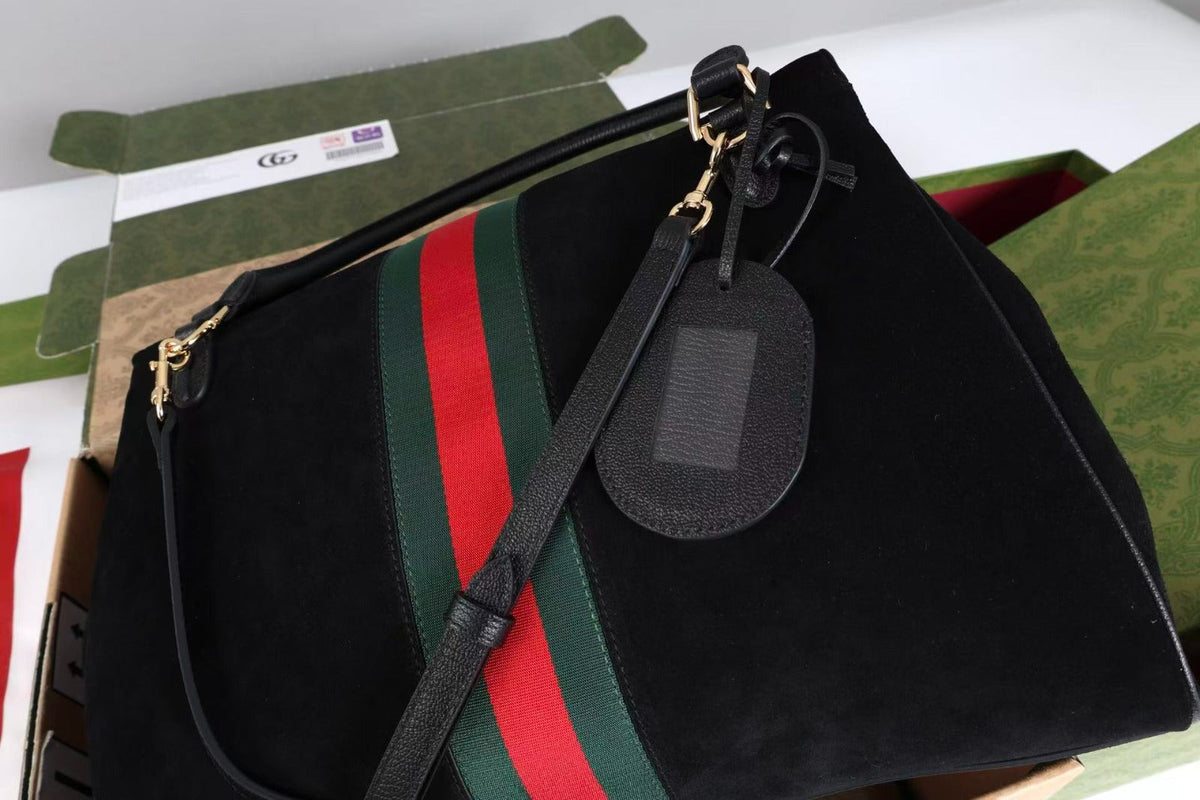 Gucci 2026 Paparazzo Shoulder Bag 37cm Black Red Green Suede