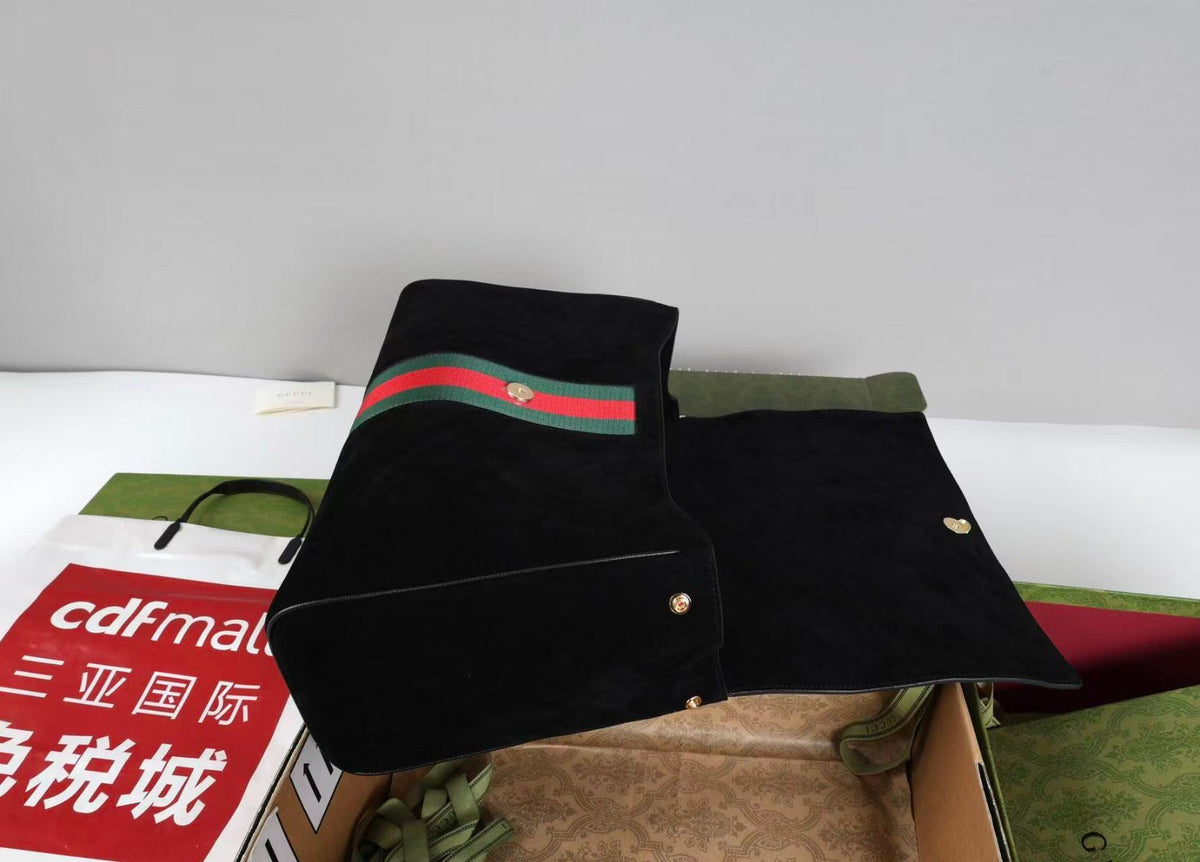 Gucci 2026 Paparazzo Shoulder Bag 37cm Black Red Green Suede