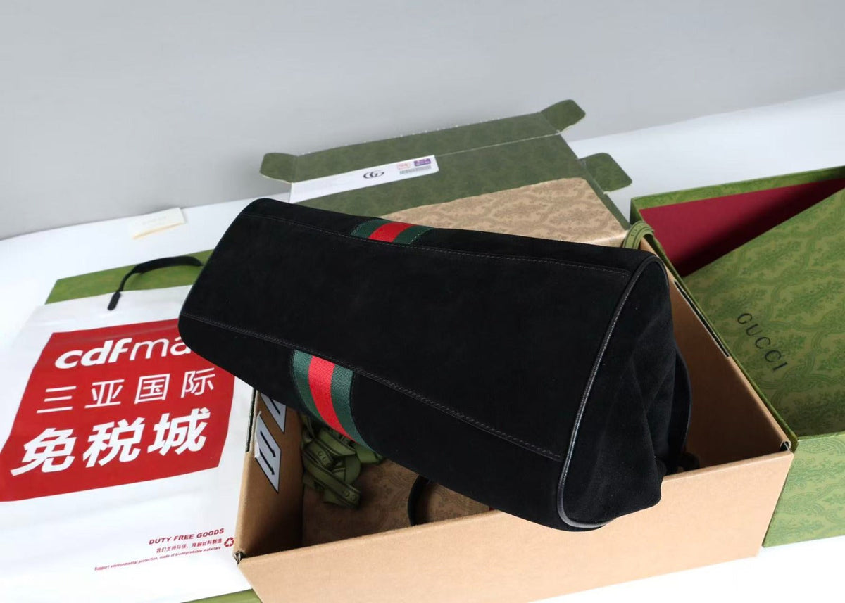 Gucci 2026 Paparazzo Shoulder Bag 37cm Black Red Green Suede