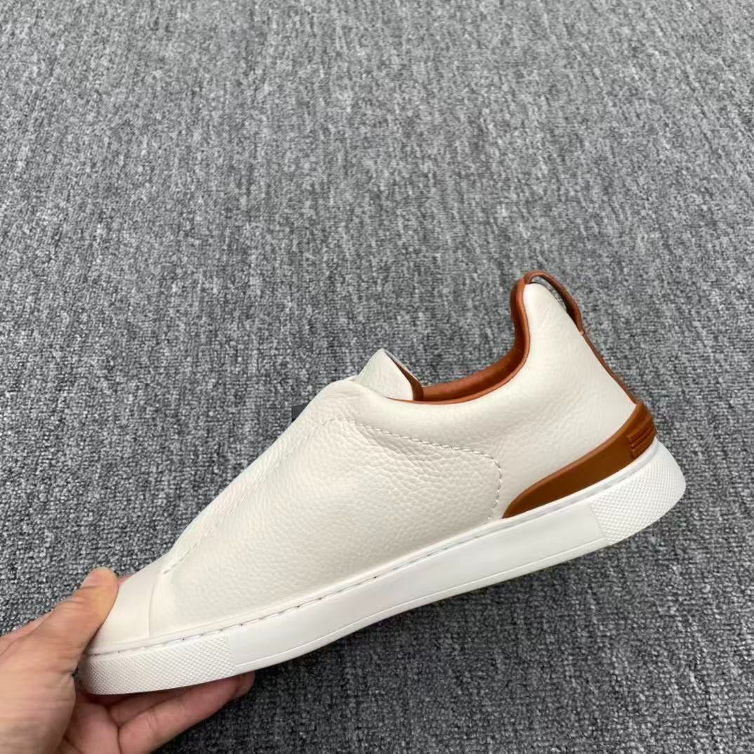 Zegna Triple Stitch Sneakers White Off-White Grained Leather
