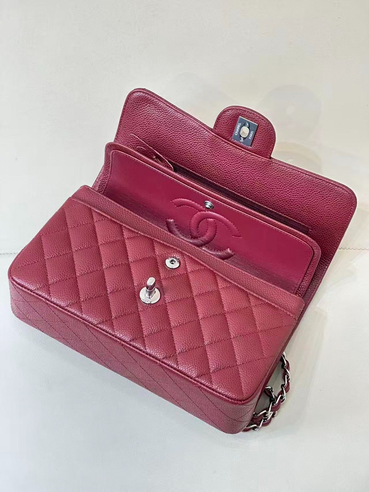 CC 26s Flap Bag Jumbo 23 Burgundy Caviar Silver Hardware