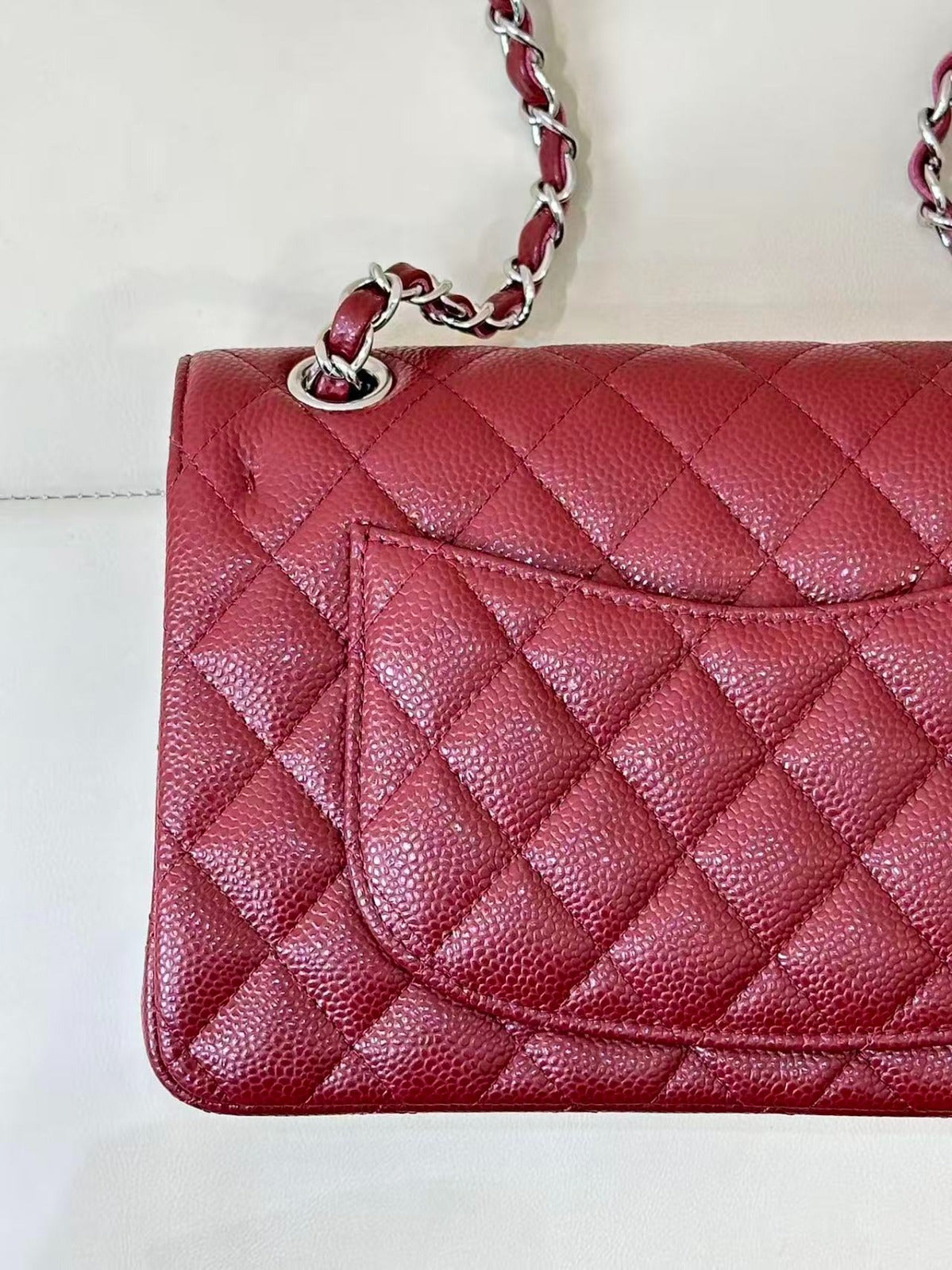 CC 26s Flap Bag Jumbo 23 Burgundy Caviar Silver Hardware