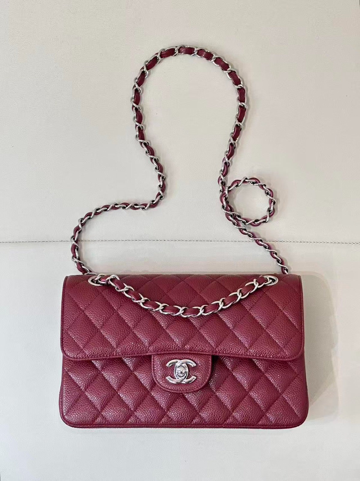 CC 26s Flap Bag Jumbo 23 Burgundy Caviar Silver Hardware