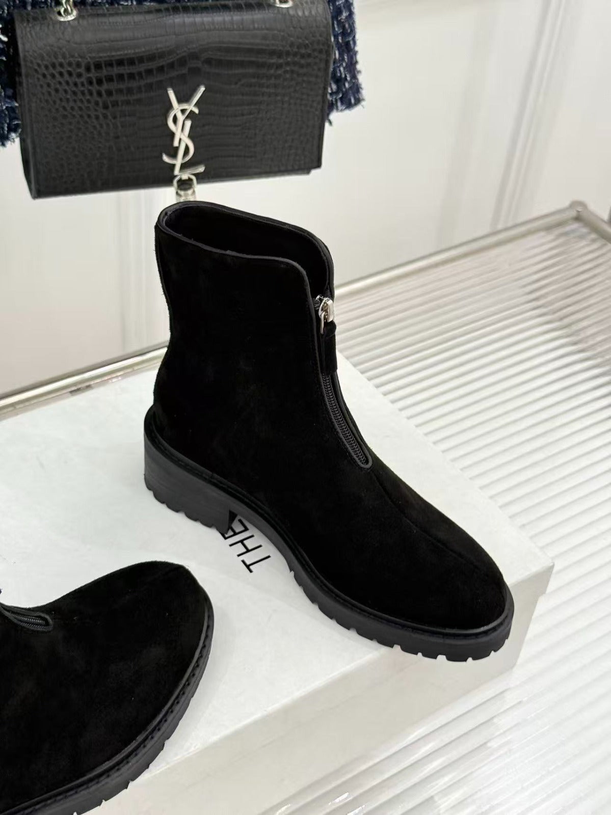 TR 2026 Hike Front-Zip Suede Ankle Boots  Black Suede