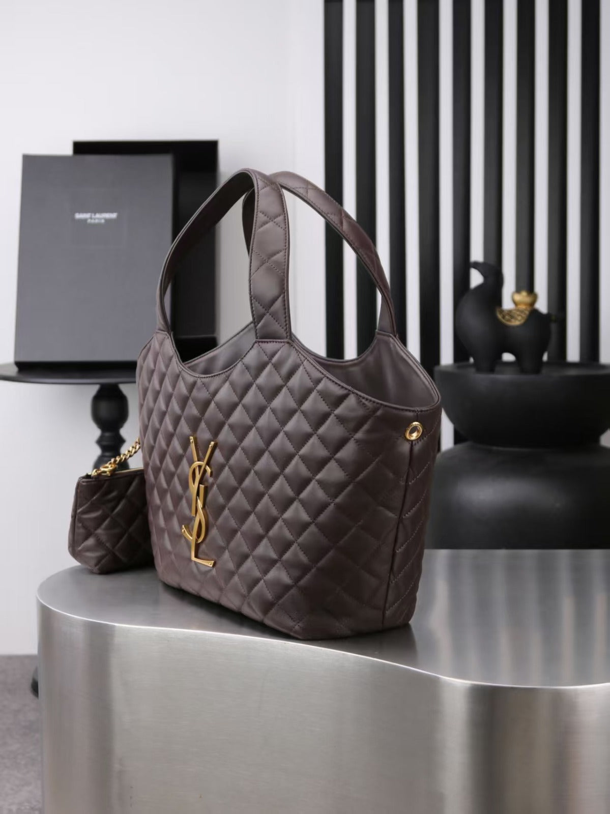 YSL 2026 ICARE Medium Chocolate Quilted Nappa Leather