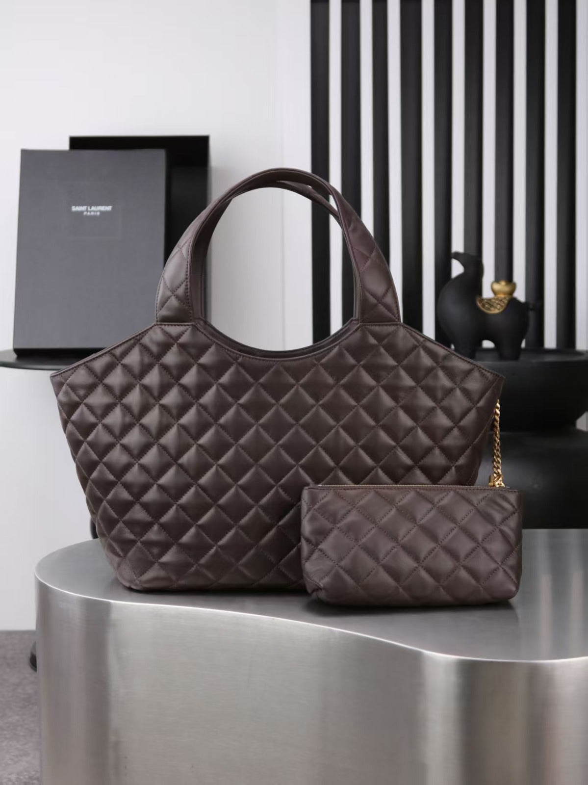 YSL 2026 ICARE Medium Chocolate Quilted Nappa Leather
