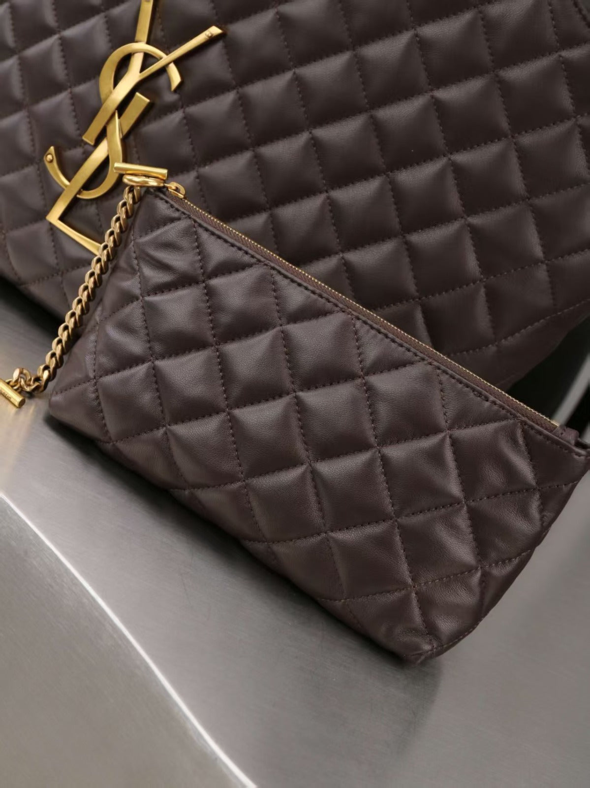 YSL 2026 ICARE Medium Chocolate Quilted Nappa Leather