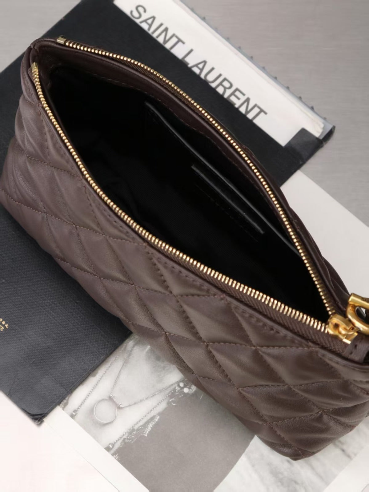 YSL 2026 ICARE Medium Chocolate Quilted Nappa Leather