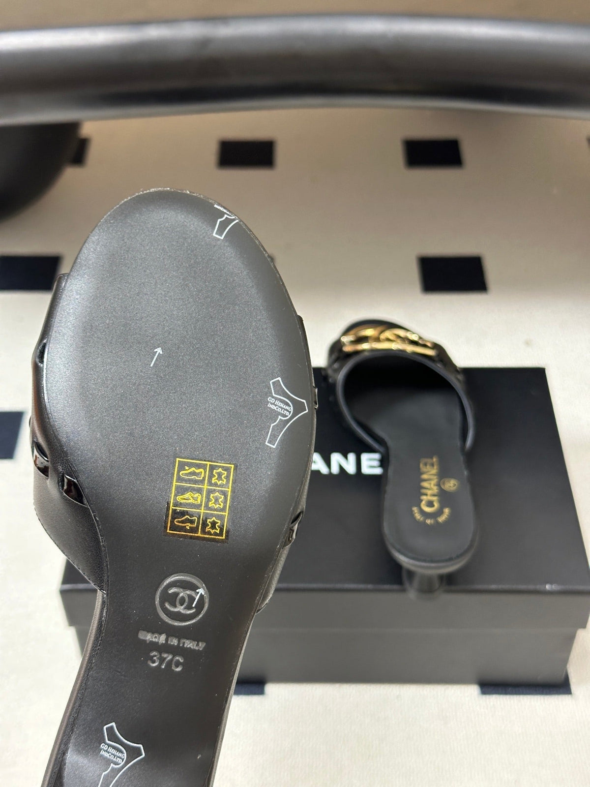 CC 26S High Heel Mule in Black Lambskin with Gold-Tone CC Logo