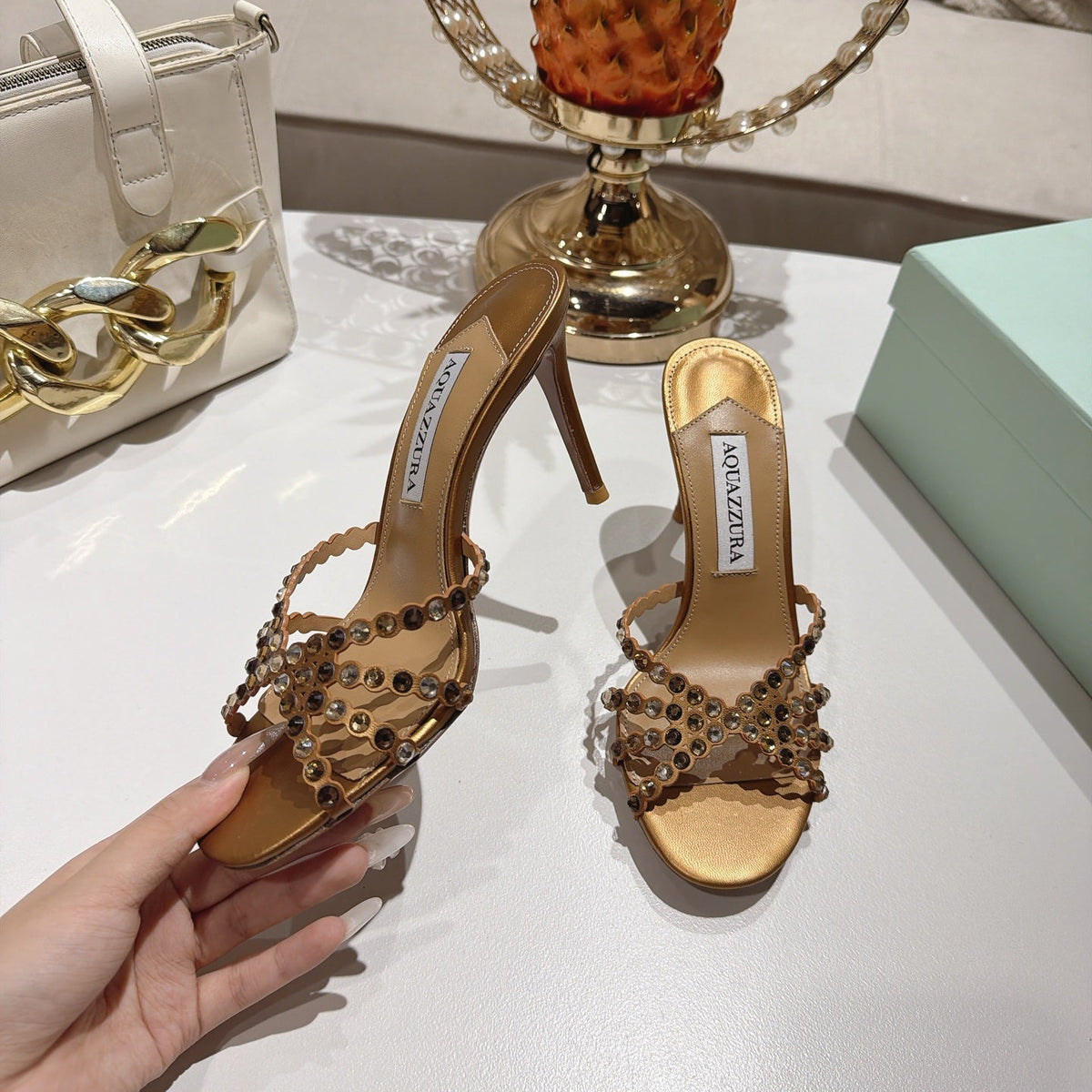 Aquazzura 26S High-Heel Sandals 8.5cm Metallic Gold Calfskin