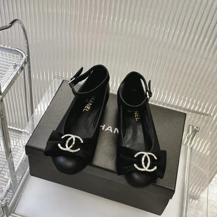 Chanel 2026 Mary Jane Ballet Flats Sheepskin Crystal CC Logo Bow 791131