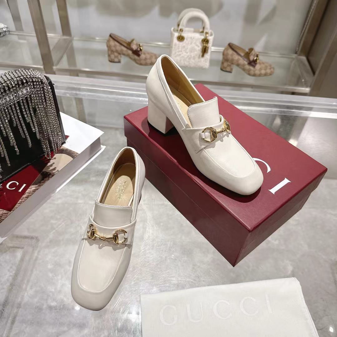 GG Women's Loafer Pump 55mm Horsebit Ivory  Soft Cowhide 502607