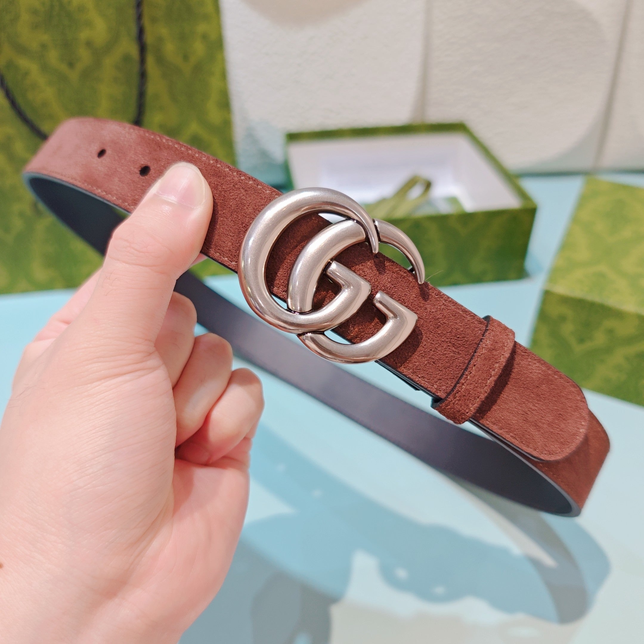 GG Marmont Belt 3cm Suede Leather SHW 212495