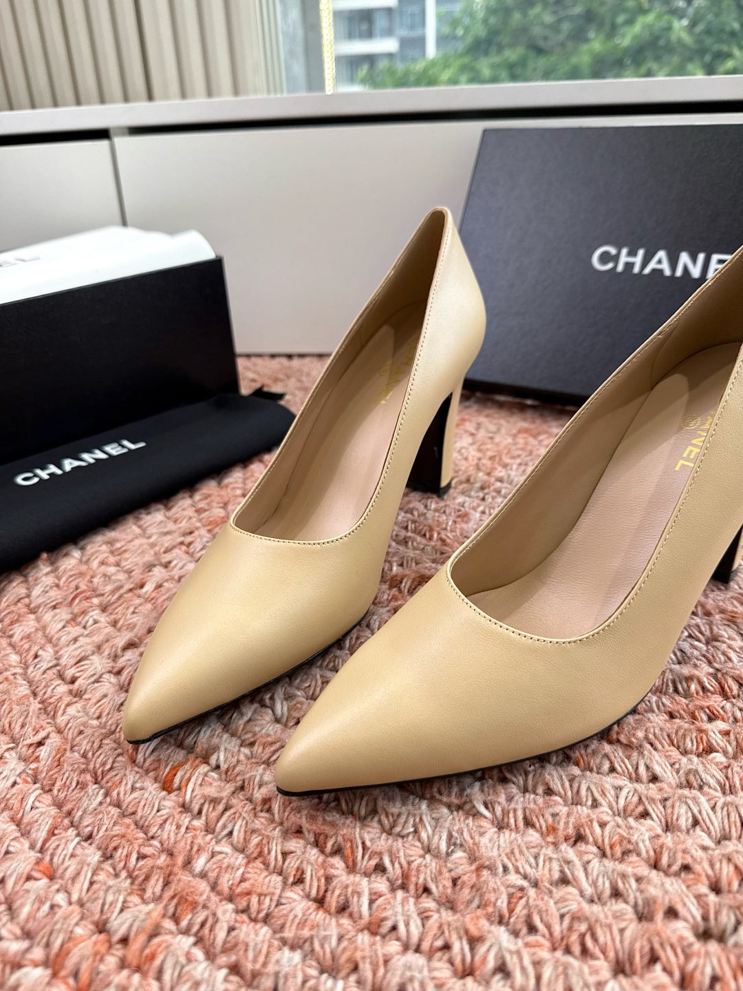 Chanel 26s High Heels Beige Smooth Lambskin