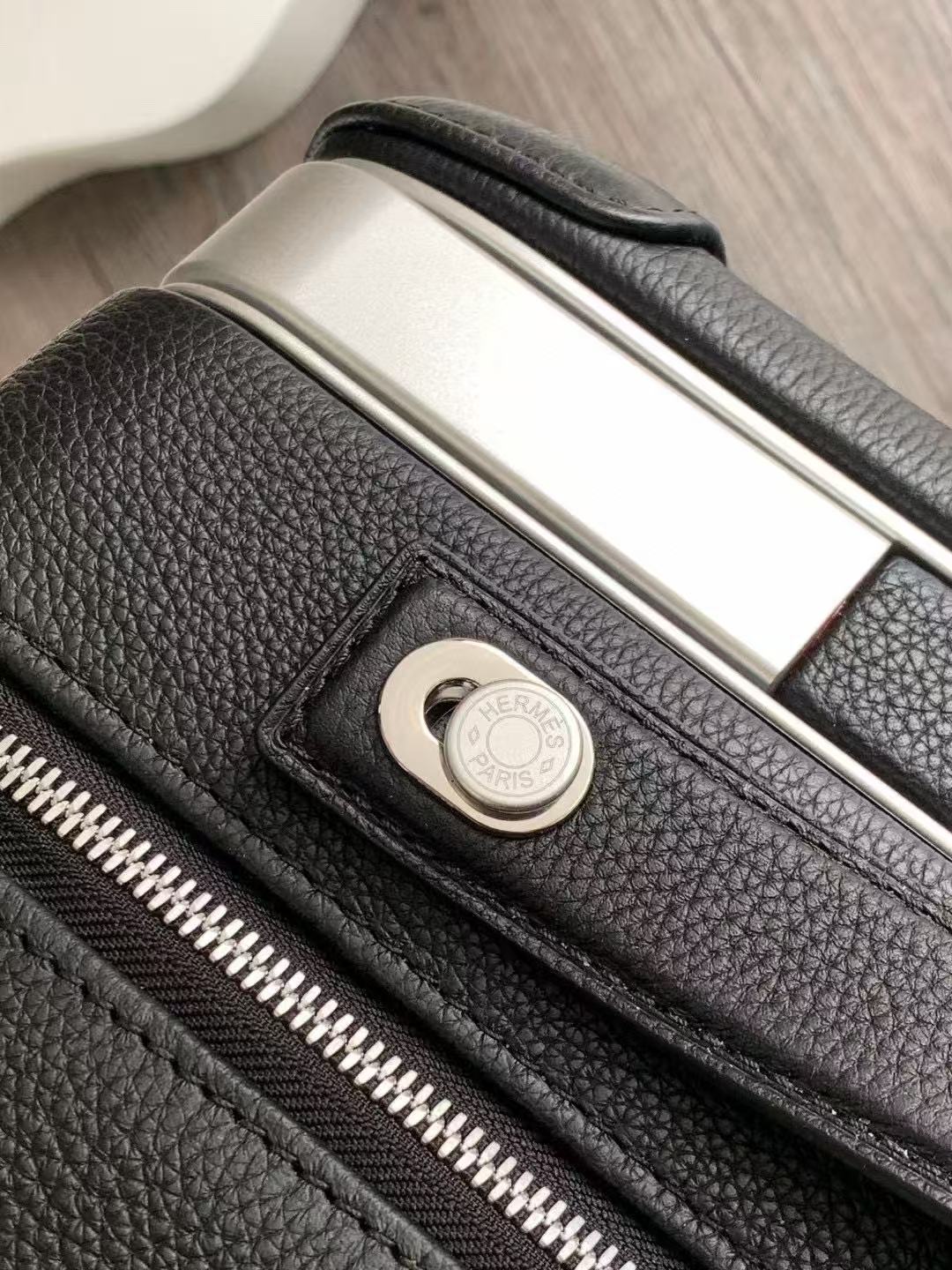 HM R.M.S Cabin Suitcase Printed Surfer Black Canvas & Taurillon Regate Leather