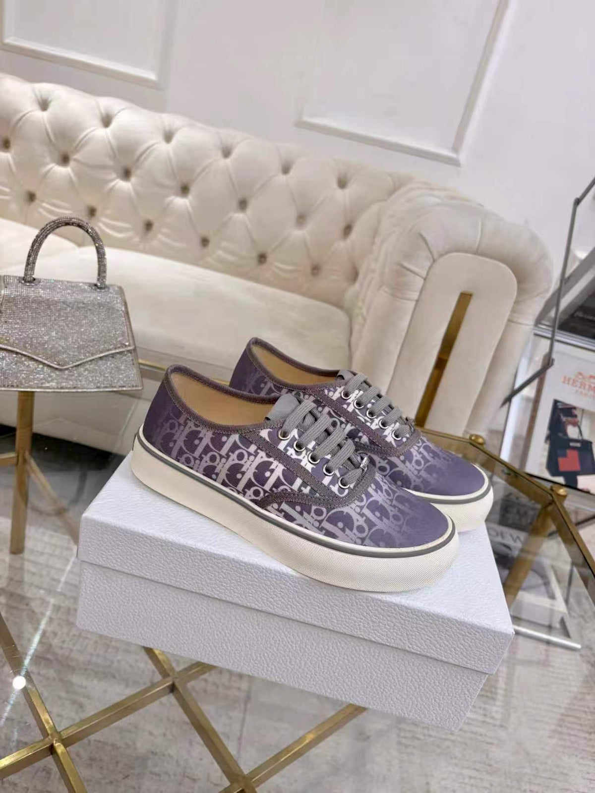 CD 26s Low Top Sneakers Light Purple Dior Oblique Canvas 619420