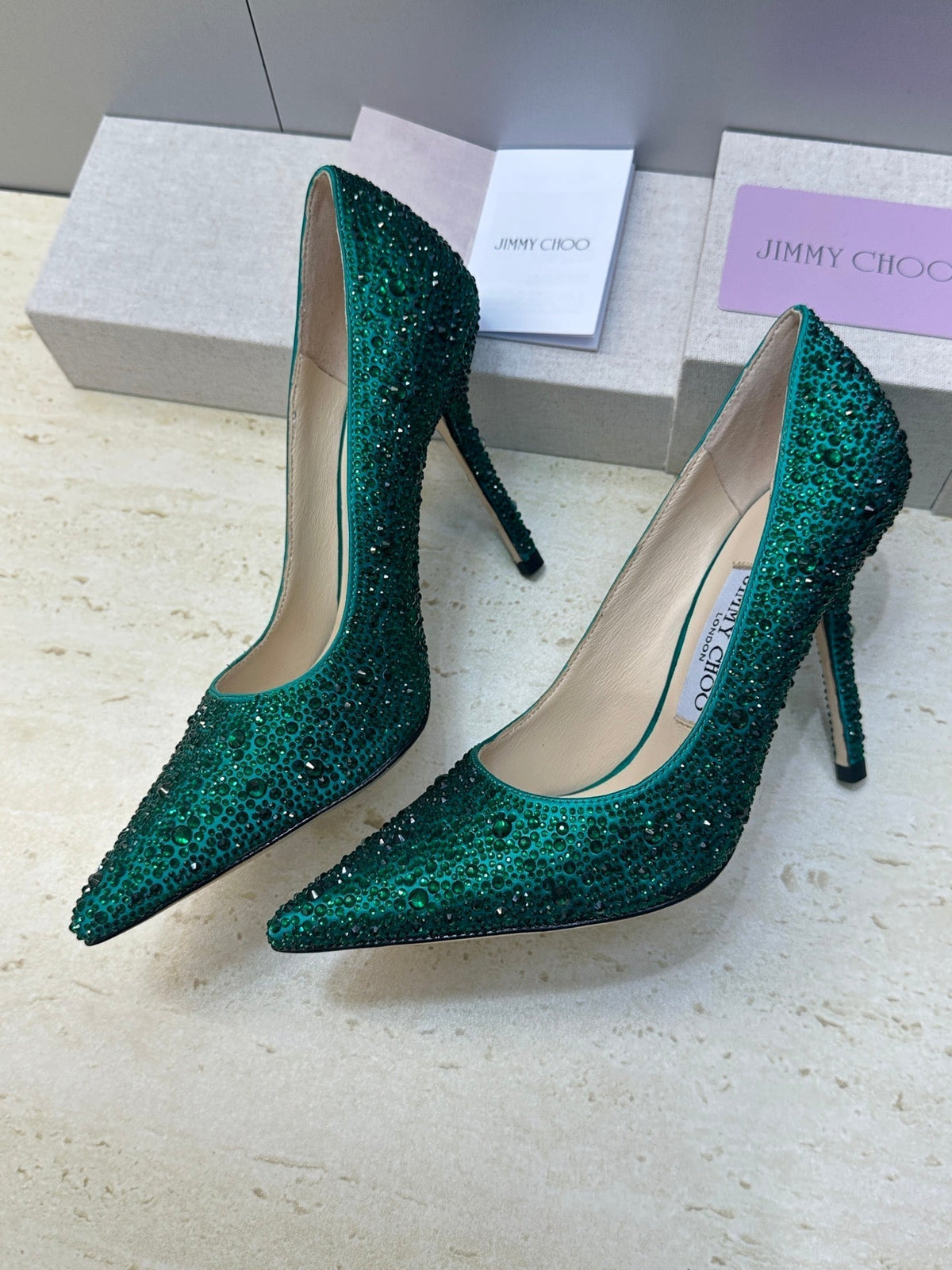 Jimmy Choo 26S High Heels 9.5cm Green Crystal-Embellished 395418
