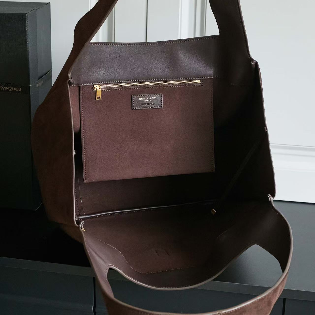 YSL Le 5 À 7 Bea Hobo Bag Dark Brown Suede