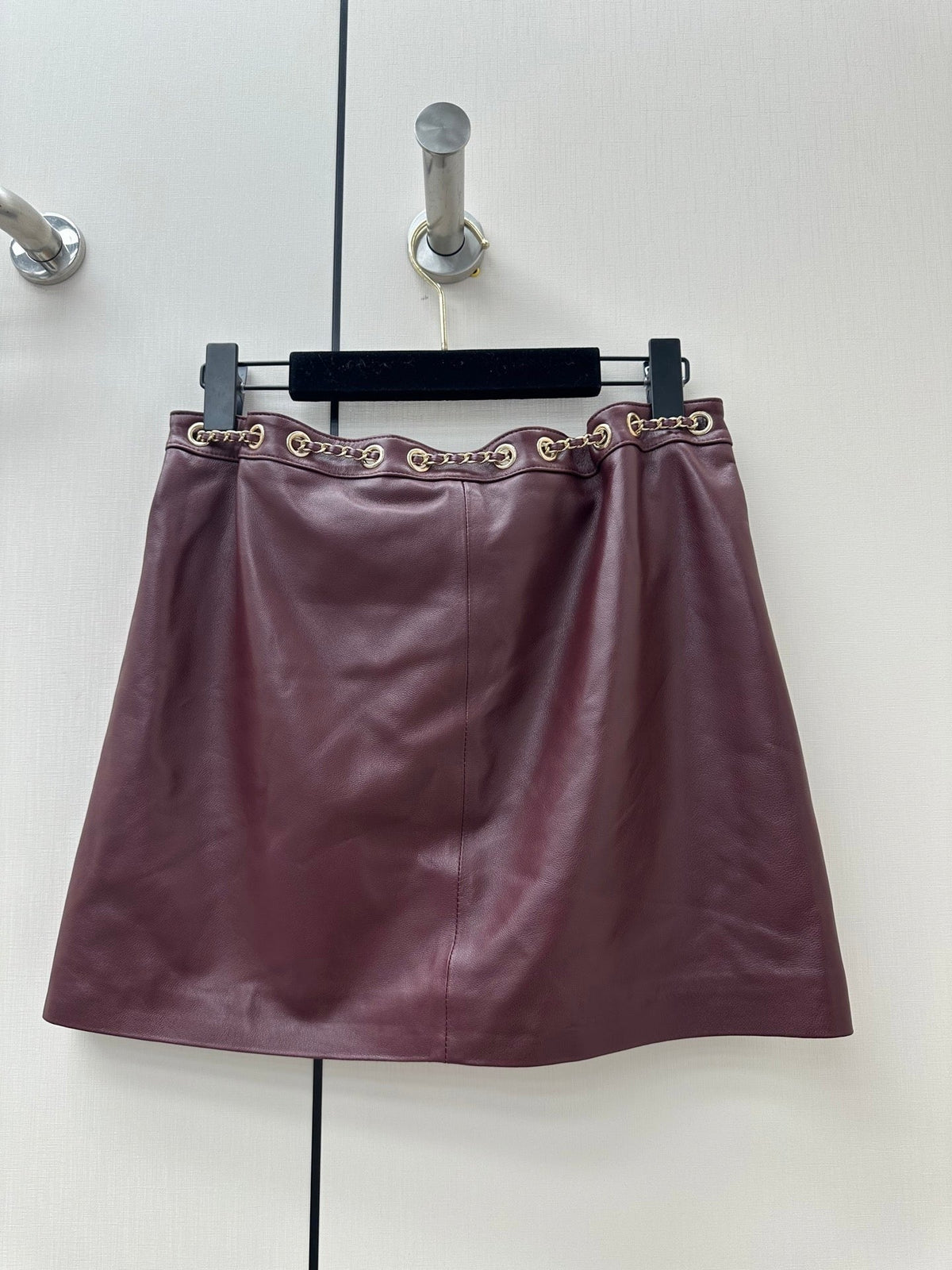 CC 26K Short Skirt Chain Drawstring Waist Side Split Leather 435097