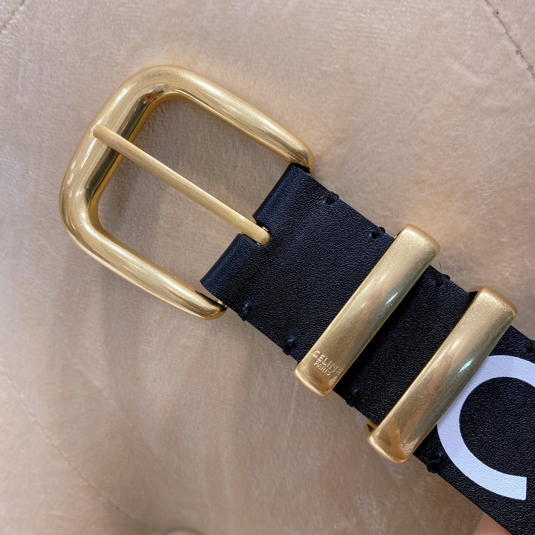Celine 2026 Western Belt 40mm Black White Leather 195616