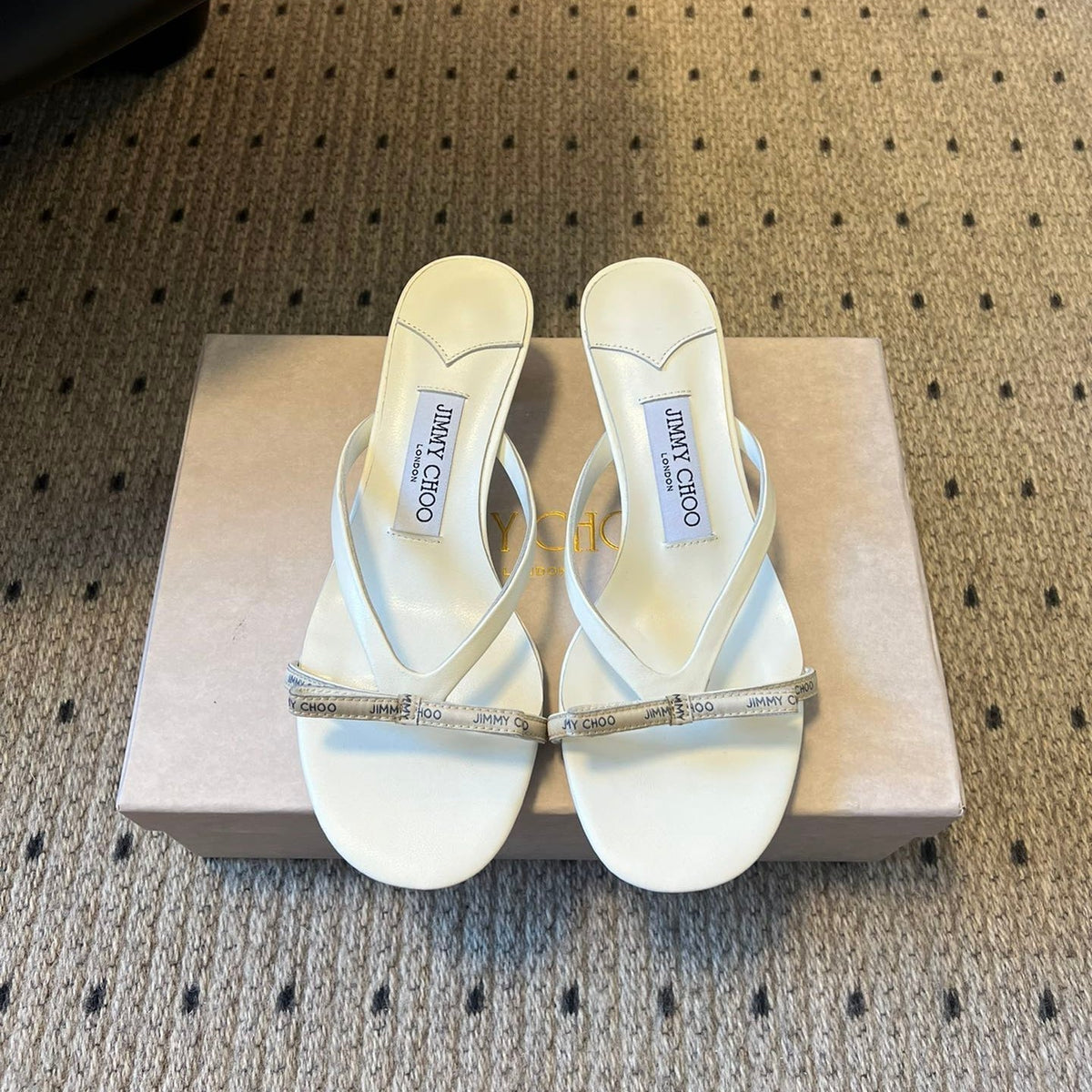 Jimmy Choo 26S Strappy Heeled Sandals White Lambskin 735194