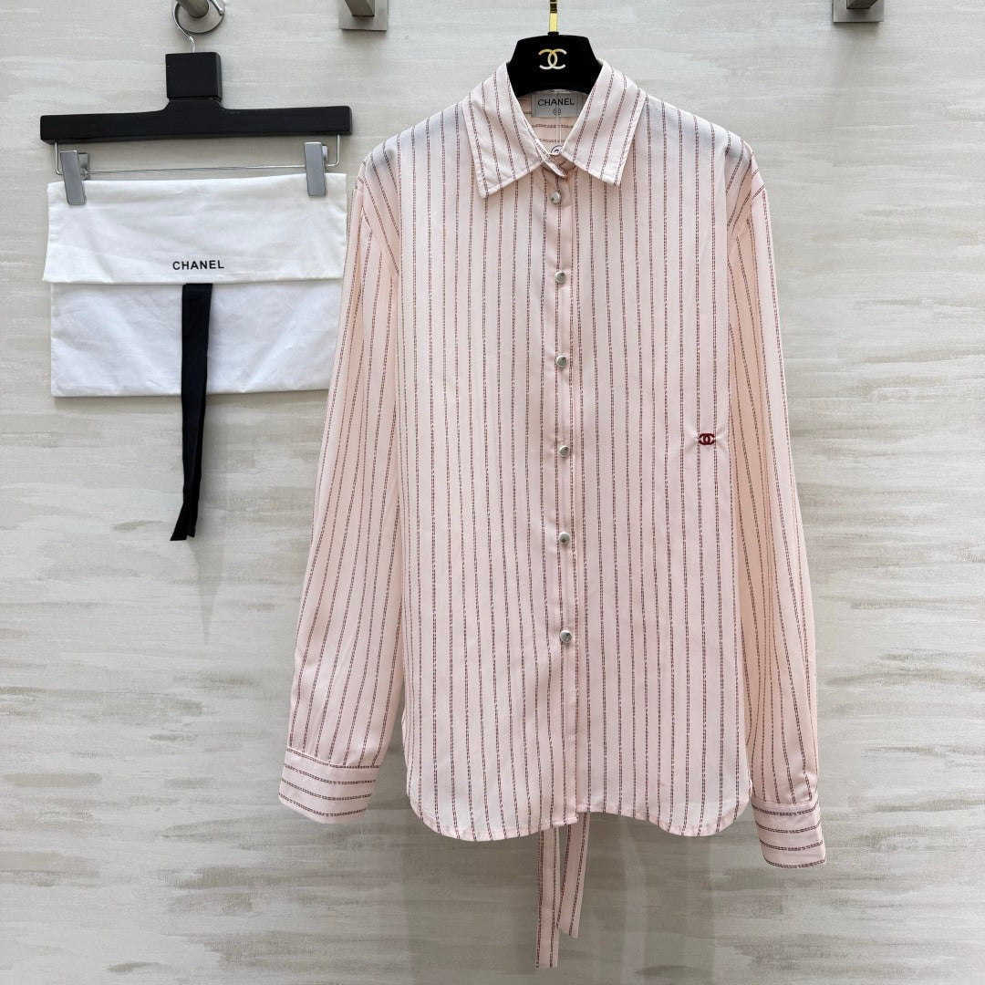 CC 26FW Striped Shirt Back Tie Detail Light Pink Cotton 441640