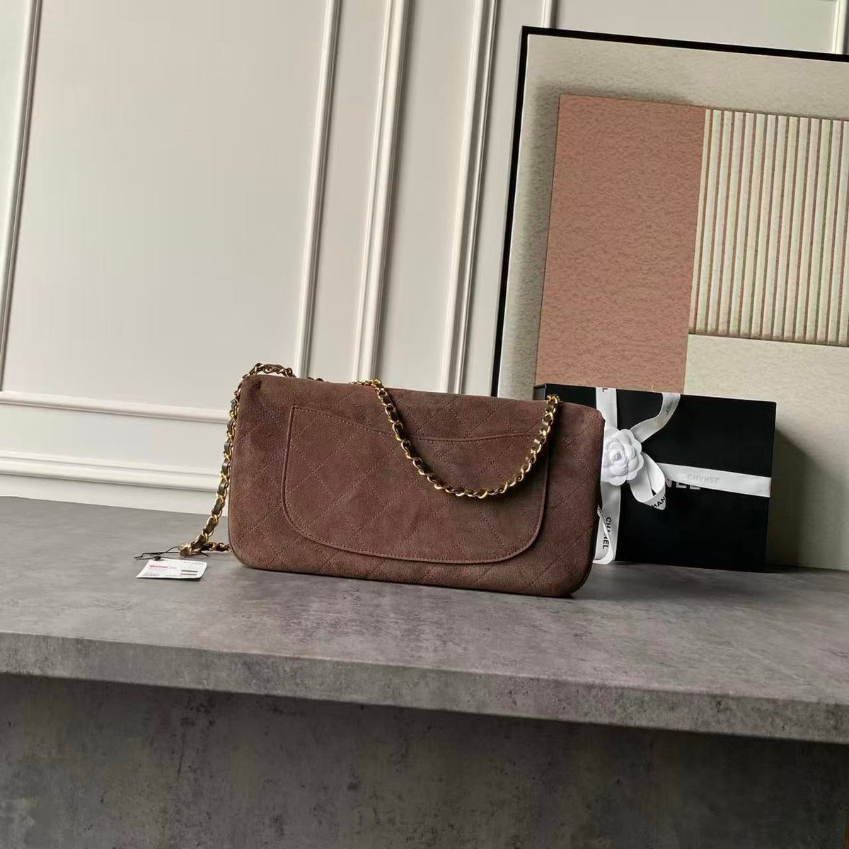 CC Maxi Flap 32 cm Handbag Dark Brown Suede Calfskin