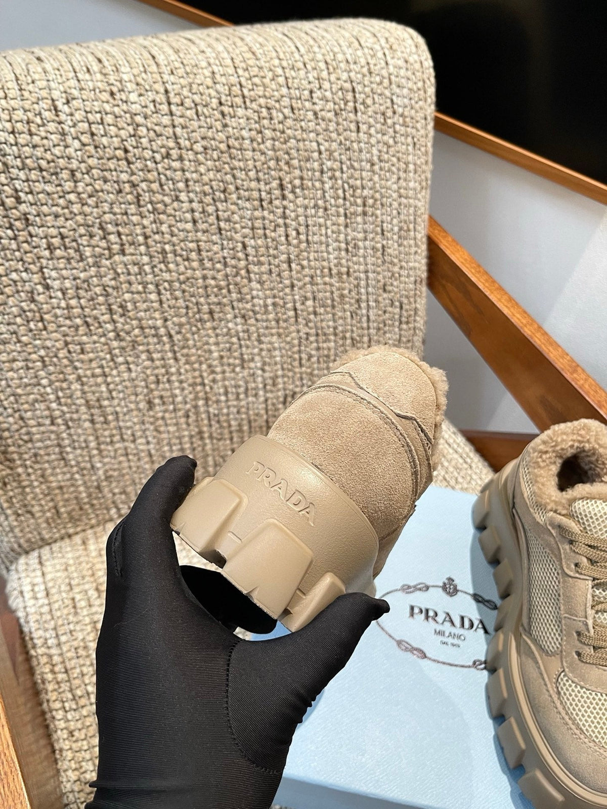 Prada 2026 Monolith Trainer Sneaker Suede Mesh Wool 175418