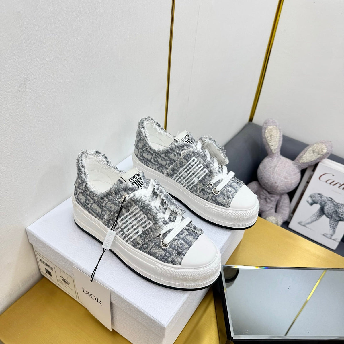 CD 26s Platform Sneaker 50mm Grey White Oblique Canvas 294185