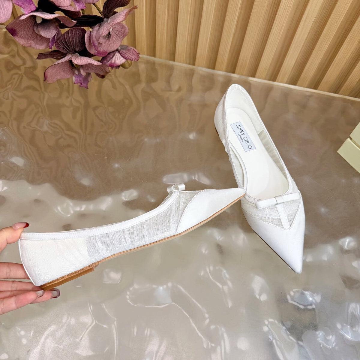 Jimmy Choo 26S Flats White Mesh And Satin 924371