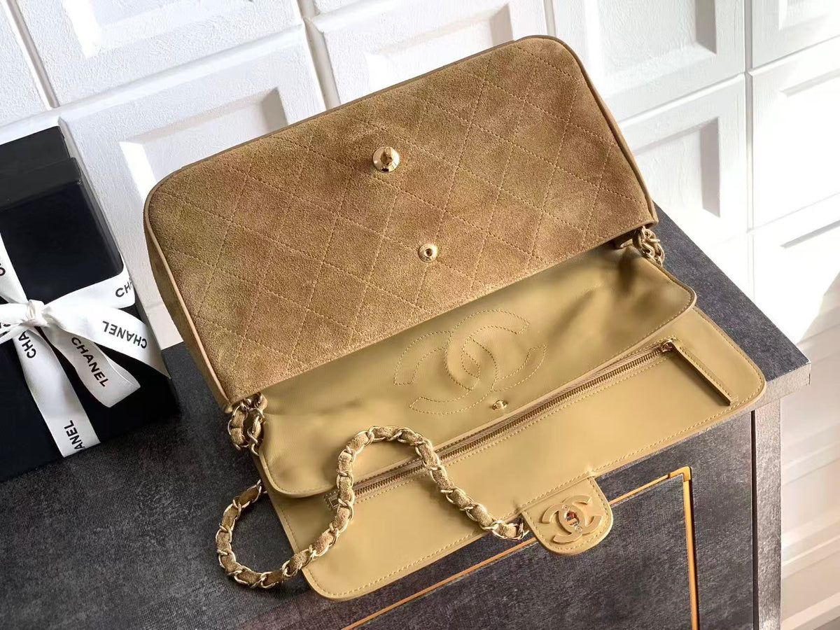 Chanel Maxi Flap Bag 32cm Beige Suede Leather
