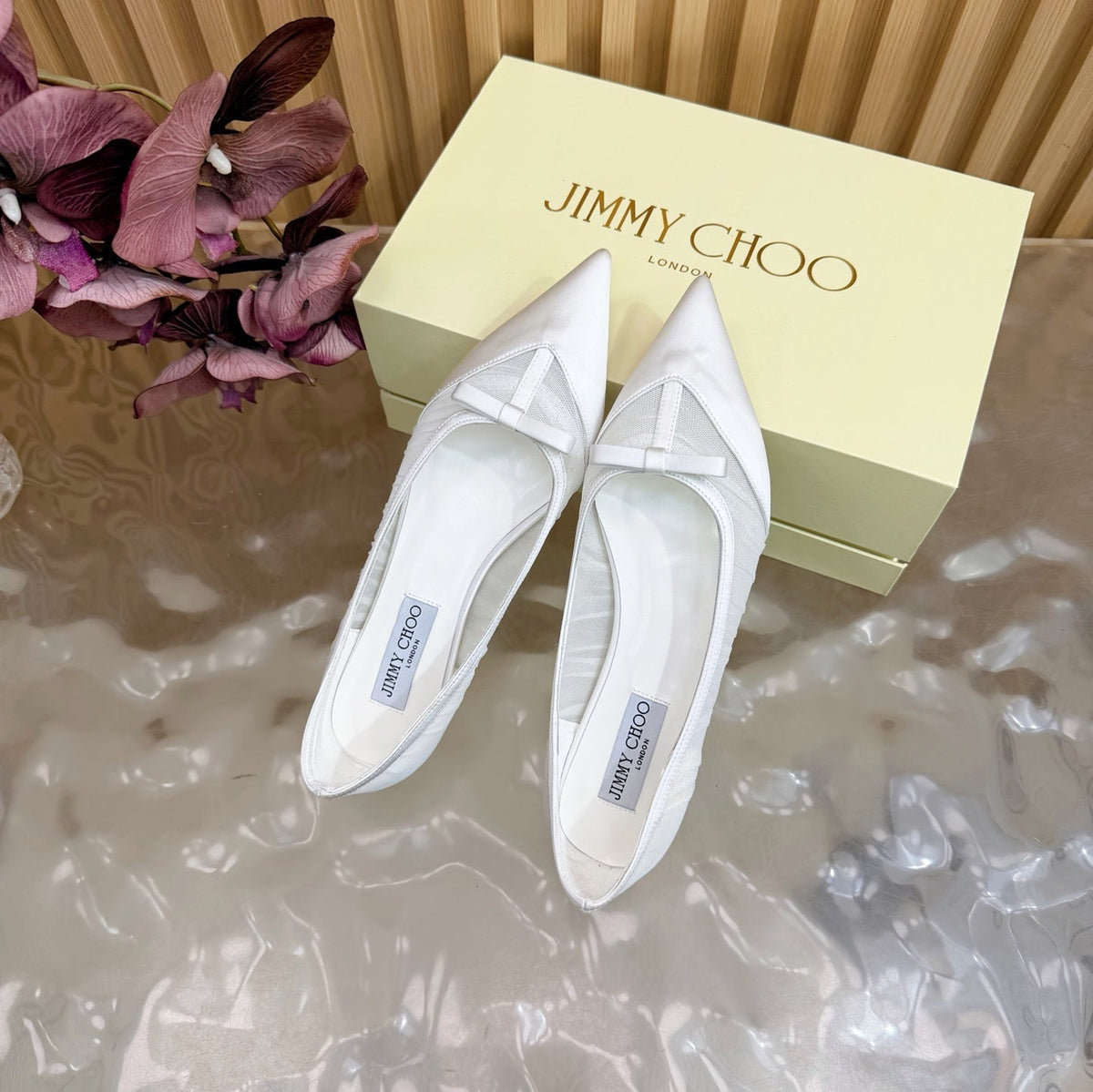 Jimmy Choo 26S Flats White Mesh And Satin 924371