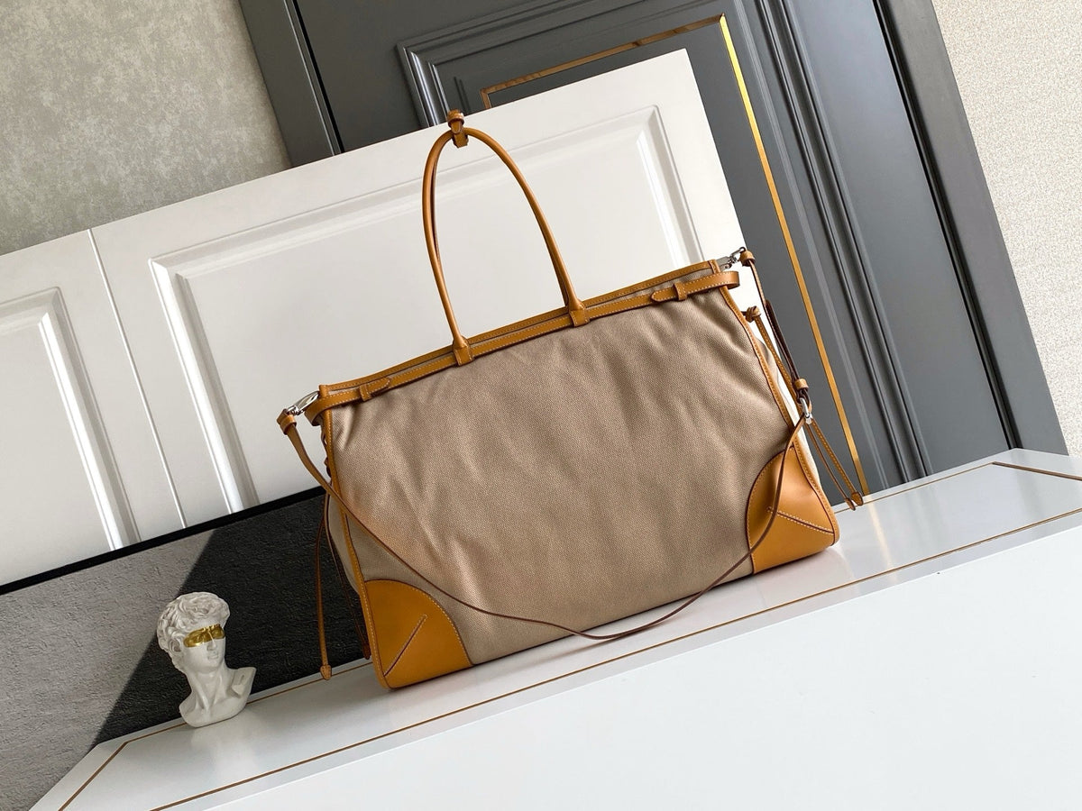 Prada 2026 Bonnie Tote Bag Brown Canvas Leather