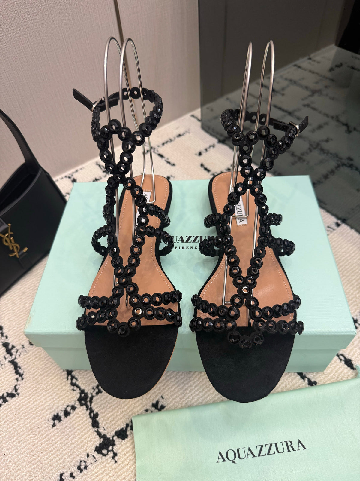 Aquazzura 26s Ankle-Strap Sandals Black Suede 492817