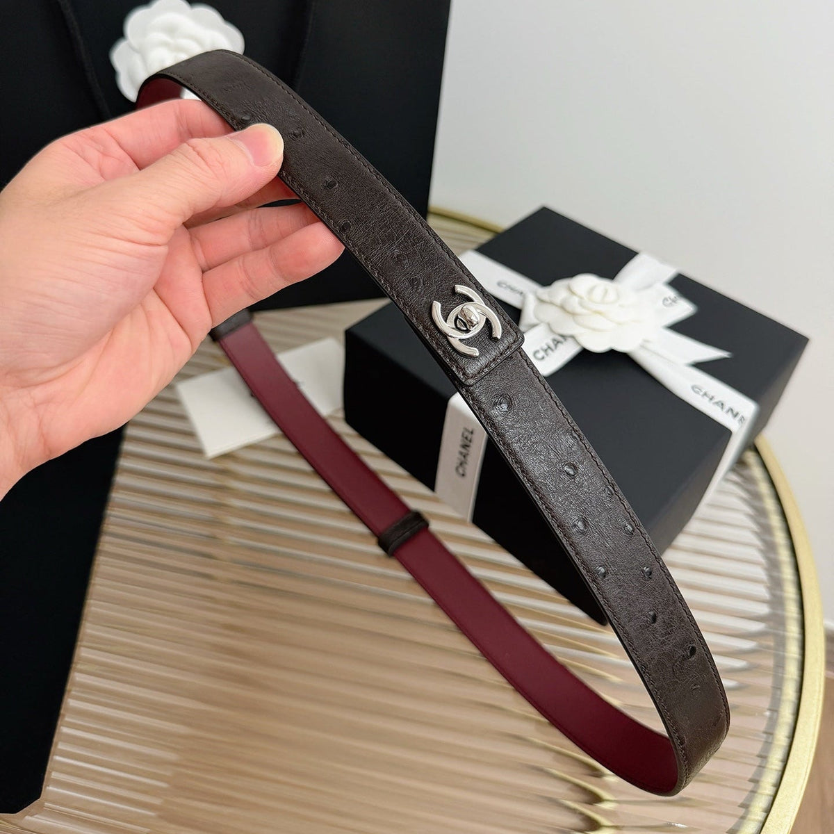 Chanel 2026 CC Logo Turn-Lock Belt 25mm Leather 219814