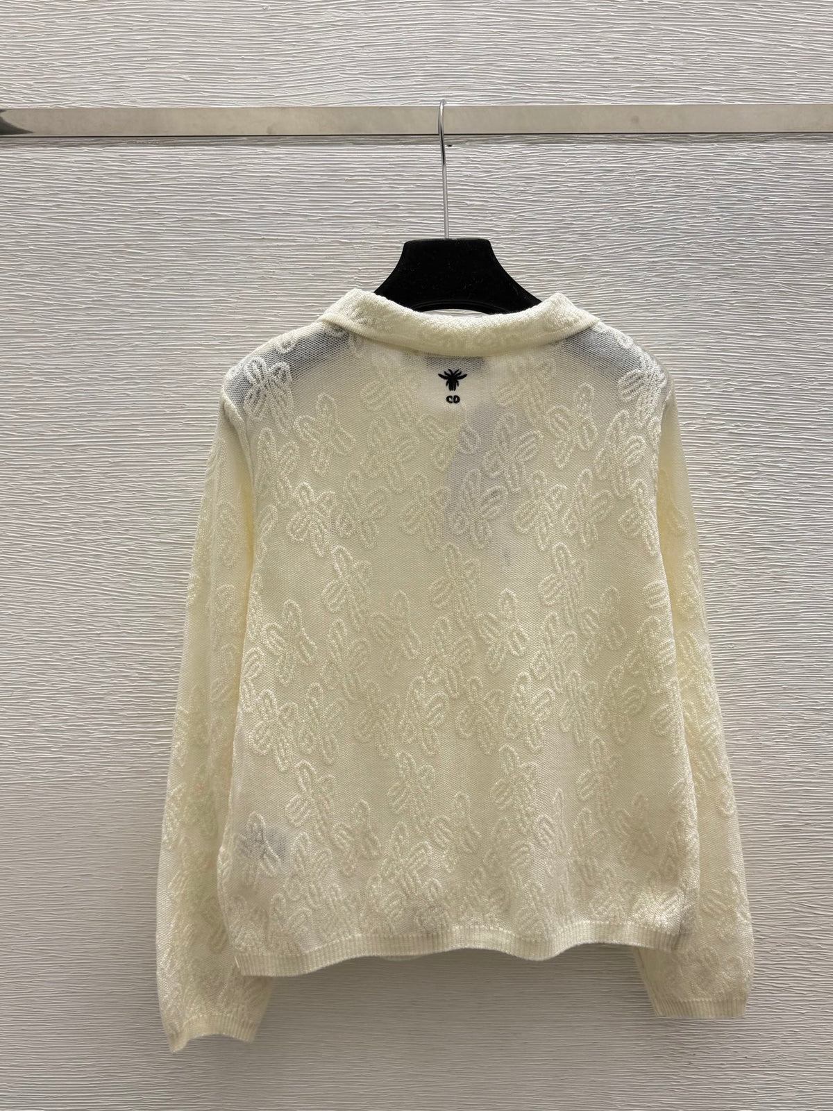 CD 26FW Collared Knit Cardigan Button-Front Embroidered Logo Cream Wool 313337