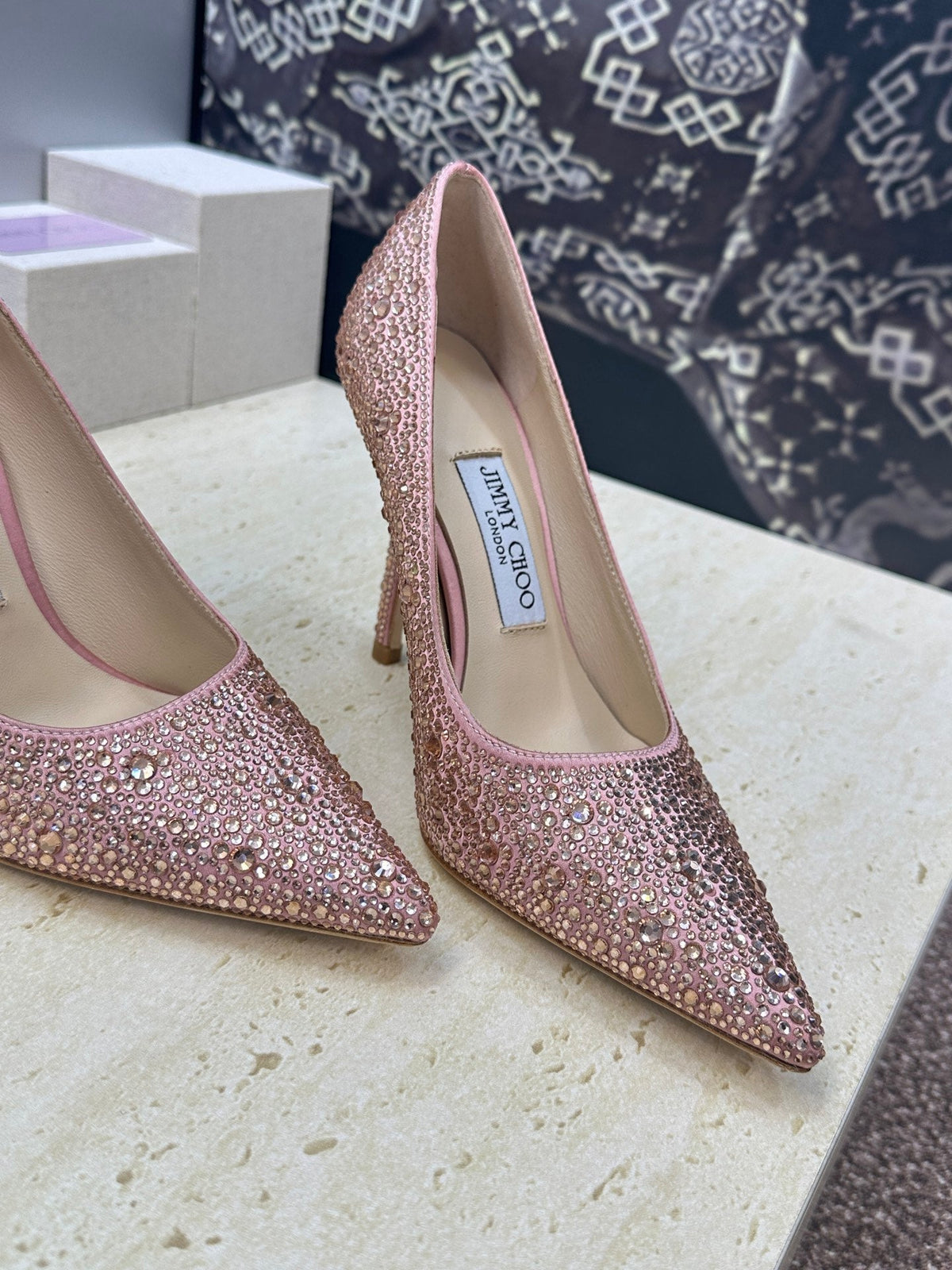 Jimmy Choo 26S High Heels 9.5cm Pink Rose Gold Crystal-Embellished 481935