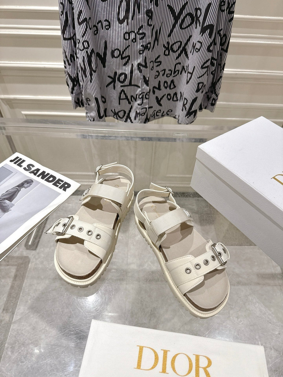 CD 26s Buckle Sandals Off White Canvas 814205
