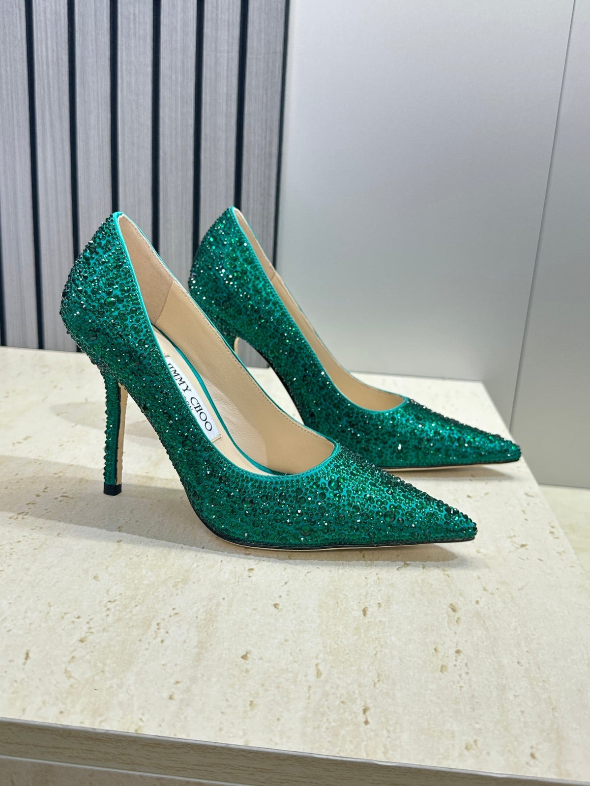 Jimmy Choo 26S High Heels 9.5cm Green Crystal-Embellished 395418