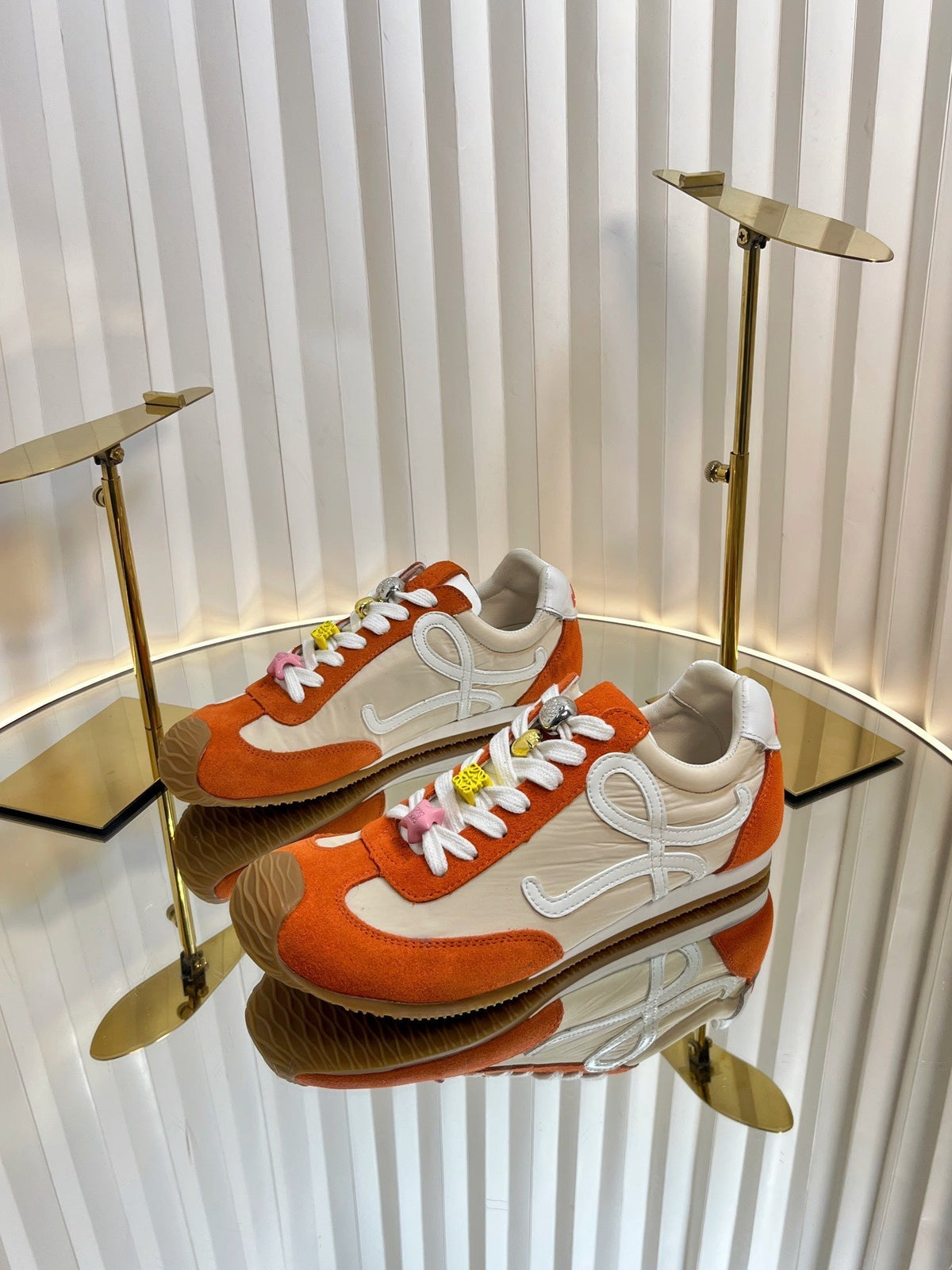 Loewe 26S Runner 2.0 Sneakers in Orange Suede and Beige Fabric
